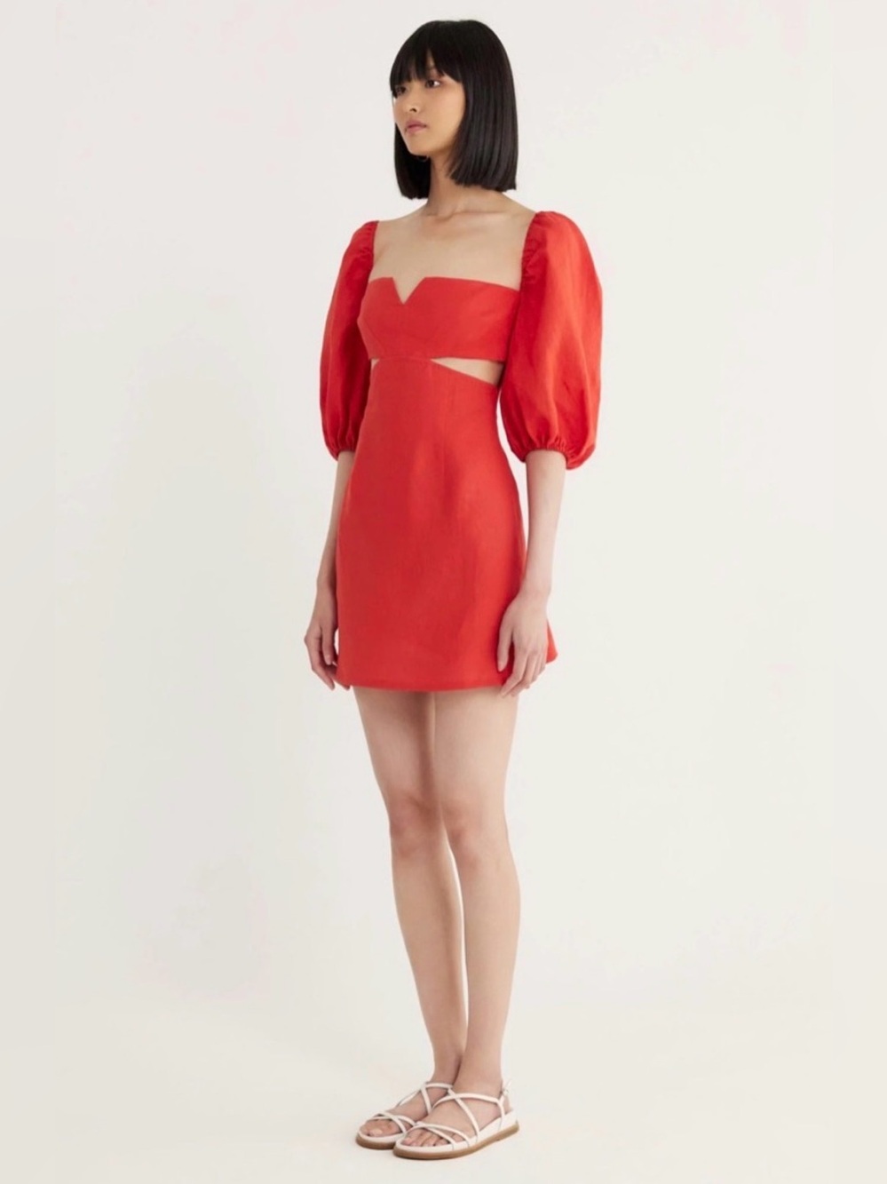 Rumer‎ Orange Freya Linen Mini Dress Tuscany Red Puffer Cut
Outs Archive size xs